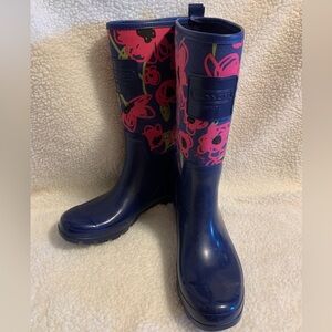 Coach Pearl Poppy Allover Flower Rain Boots, size 11B